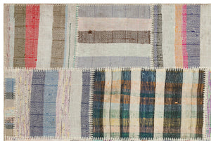 Striped Over Dyed Kilim Patchwork Unique Rug 4'12'' x 7'5'' ft 152 x 226 cm