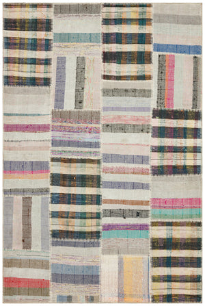Striped Over Dyed Kilim Patchwork Unique Rug 4'12'' x 7'5'' ft 152 x 226 cm