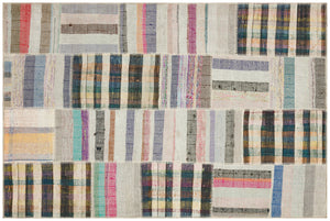 Striped Over Dyed Kilim Patchwork Unique Rug 4'12'' x 7'5'' ft 152 x 226 cm