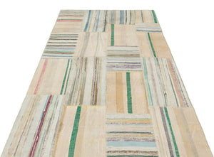 Striped Over Dyed Kilim Patchwork Unique Rug 4'8'' x 7'5'' ft 142 x 225 cm