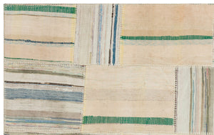 Striped Over Dyed Kilim Patchwork Unique Rug 4'8'' x 7'5'' ft 142 x 225 cm