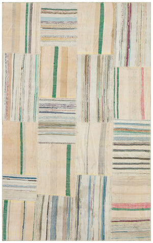 Striped Over Dyed Kilim Patchwork Unique Rug 4'8'' x 7'5'' ft 142 x 225 cm