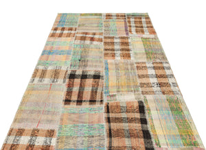 Striped Over Dyed Kilim Patchwork Unique Rug 4'9'' x 6'12'' ft 146 x 213 cm