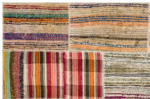 Striped Over Dyed Kilim Patchwork Unique Rug 4'11'' x 7'7'' ft 149 x 230 cm