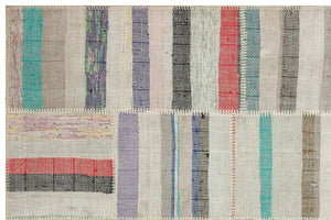 Striped Over Dyed Kilim Patchwork Unique Rug 4'11'' x 7'5'' ft 149 x 226 cm