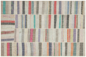 Striped Over Dyed Kilim Patchwork Unique Rug 4'11'' x 7'5'' ft 149 x 226 cm