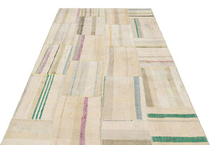 Striped Over Dyed Kilim Patchwork Unique Rug 4'11'' x 7'1'' ft 149 x 215 cm