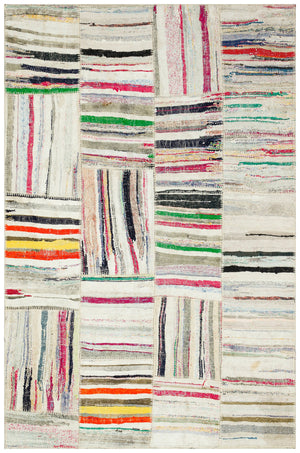 Striped Over Dyed Kilim Patchwork Unique Rug 5'0'' x 7'8'' ft 153 x 233 cm