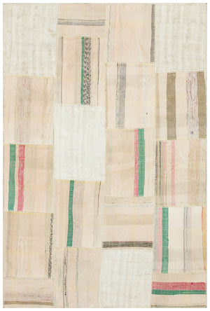 Striped Over Dyed Kilim Patchwork Unique Rug 4'11'' x 7'3'' ft 149 x 222 cm