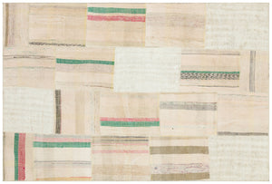 Striped Over Dyed Kilim Patchwork Unique Rug 4'11'' x 7'3'' ft 149 x 222 cm