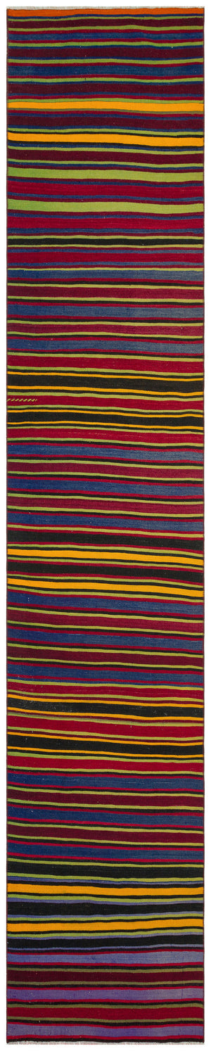 Striped Over Dyed Kilim Rug 2'9'' x 13'6'' ft 83 x 411 cm