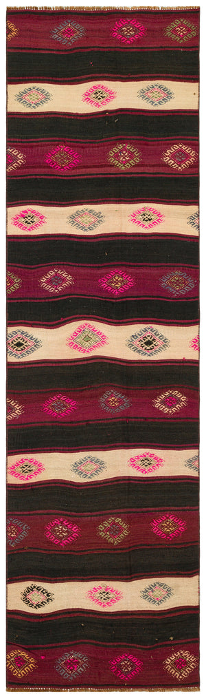 Striped Over Dyed Kilim Rug 2'7'' x 9'6'' ft 80 x 290 cm