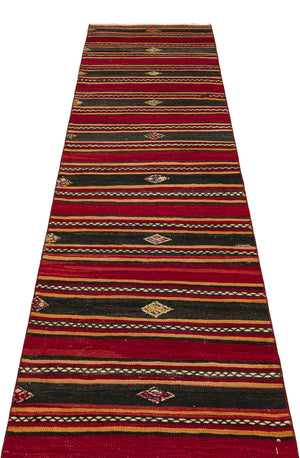 Striped Design Hand Knotted Kilim Runner 2'8'' x 11'2'' ft 82 x 341 cm