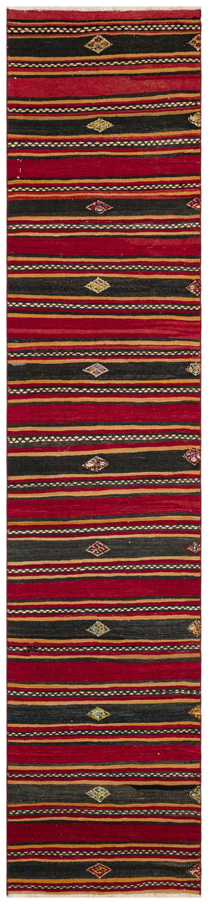 Striped Design Hand Knotted Kilim Runner 2'8'' x 11'2'' ft 82 x 341 cm