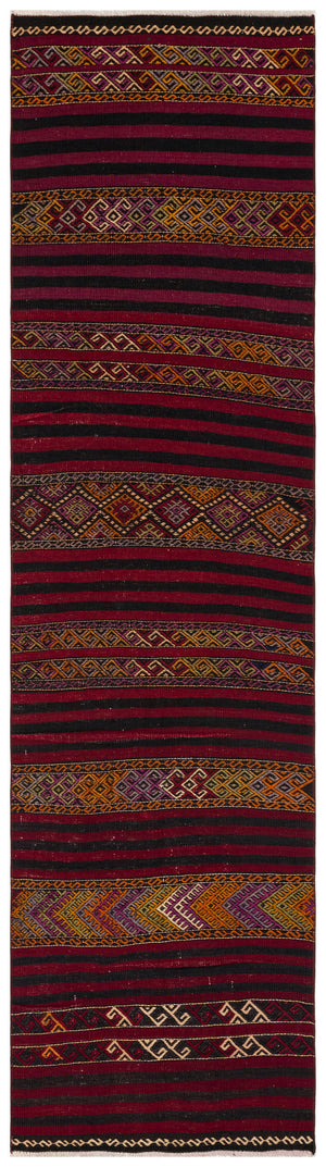 Striped Over Dyed Kilim Rug 2'6'' x 9'4'' ft 77 x 284 cm
