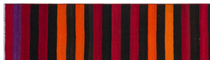 Striped Over Dyed Kilim Rug 2'7'' x 9'7'' ft 80 x 292 cm