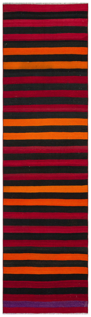 Striped Over Dyed Kilim Rug 2'7'' x 9'7'' ft 80 x 292 cm