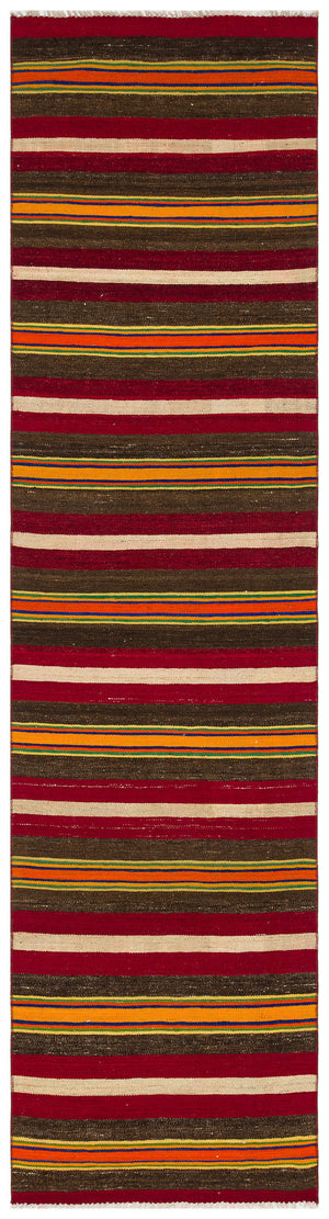 Striped Over Dyed Kilim Rug 2'6'' x 9'5'' ft 75 x 286 cm