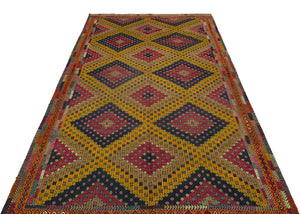 Geometric Over Dyed Kilim Rug 5'5'' x 9'3'' ft 166 x 282 cm