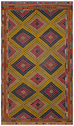 Geometric Over Dyed Kilim Rug 5'5'' x 9'3'' ft 166 x 282 cm