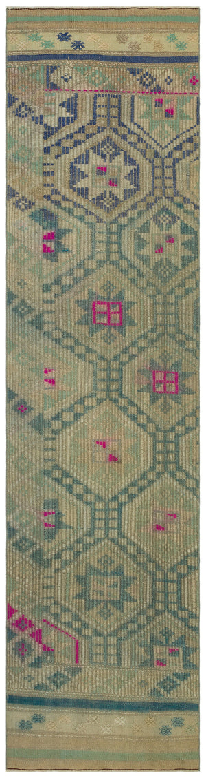 Geometric Design Hand Knotted Kilim Runner 2'9'' x 10'3'' ft 85 x 313 cm