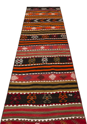 Striped Design Hand Knotted Kilim Runner 2'9'' x 11'7'' ft 84 x 352 cm