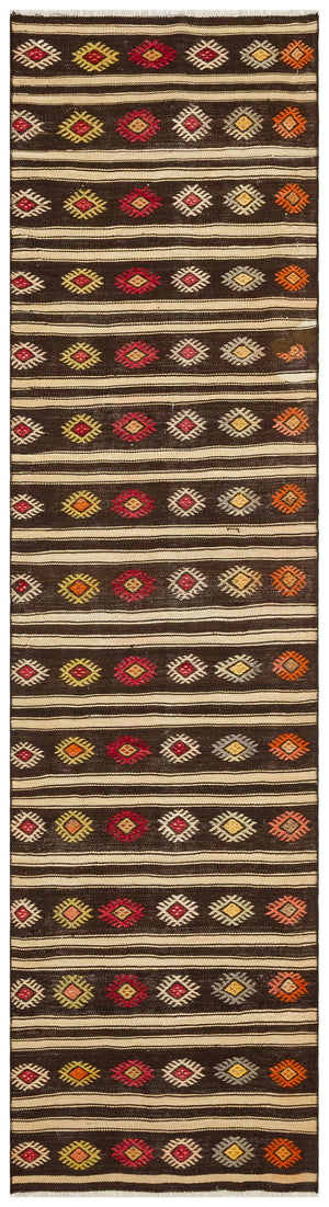 Striped Over Dyed Kilim Rug 2'7'' x 9'9'' ft 79 x 297 cm