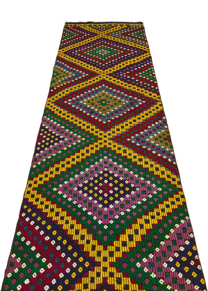 Geometric Design Colorful Hand Knotted Kilim Runner 2'11'' x 11'8'' ft 88 x 355 cm
