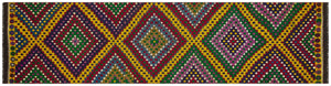 Geometric Design Colorful Hand Knotted Kilim Runner 2'11'' x 11'8'' ft 88 x 355 cm