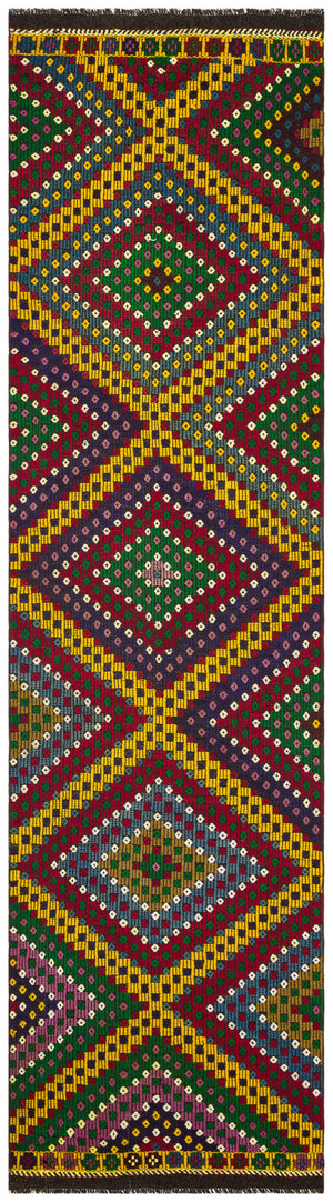 Geometric Over Dyed Kilim Rug 3'1'' x 11'3'' ft 93 x 344 cm