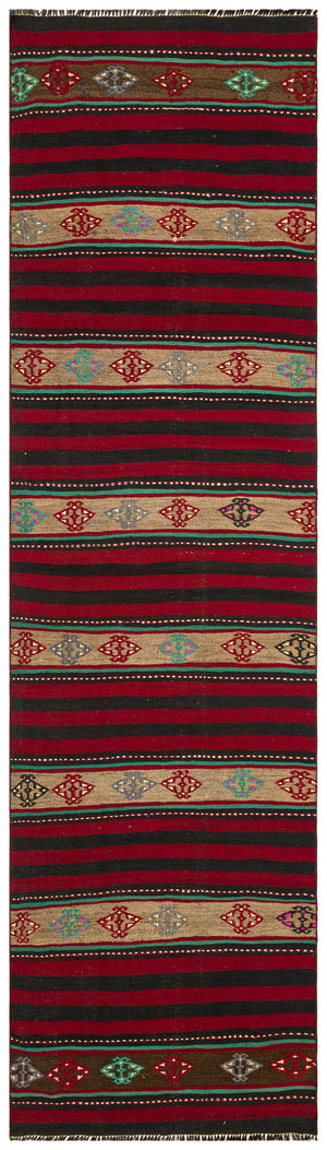 Striped Over Dyed Kilim Rug 2'9'' x 9'11'' ft 83 x 302 cm