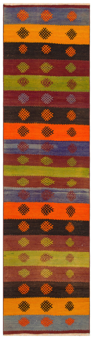 Geometric Over Dyed Kilim Rug 2'6'' x 9'1'' ft 75 x 276 cm