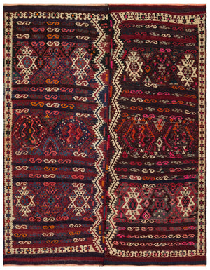 Geometric Over Dyed Kilim Rug 5'2'' x 6'6'' ft 157 x 198 cm