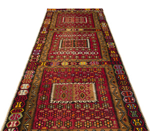 Geometric Over Dyed Kilim Rug 4'7'' x 10'10'' ft 140 x 330 cm