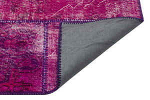 Fuchsia Over Dyed Patchwork Unique Rug 5'3'' x 7'7'' ft 161 x 231 cm