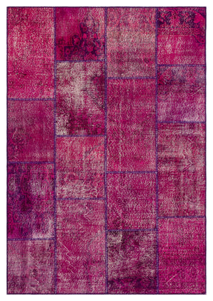 Fuchsia Over Dyed Patchwork Unique Rug 5'3'' x 7'7'' ft 161 x 231 cm