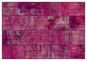 Fuchsia Over Dyed Patchwork Unique Rug 5'3'' x 7'7'' ft 161 x 231 cm