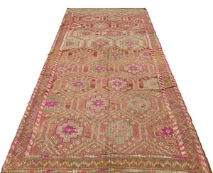 Geometric Over Dyed Kilim Rug 4'11'' x 11'6'' ft 149 x 350 cm