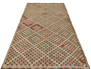 Geometric Over Dyed Kilim Rug 4'10'' x 8'8'' ft 147 x 264 cm