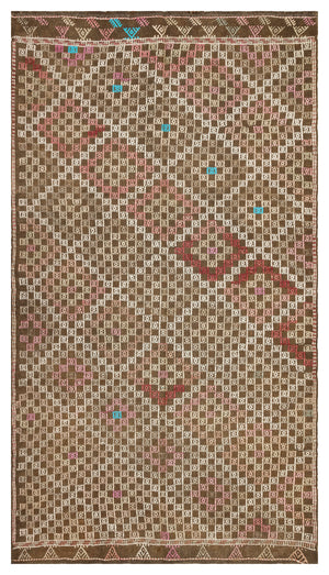 Geometric Over Dyed Kilim Rug 4'10'' x 8'8'' ft 147 x 264 cm