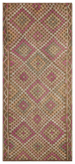 Geometric Over Dyed Kilim Rug 4'6'' x 10'2'' ft 136 x 310 cm