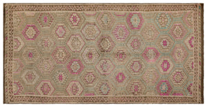 Geometric Over Dyed Kilim Rug 5'5'' x 10'10'' ft 166 x 329 cm