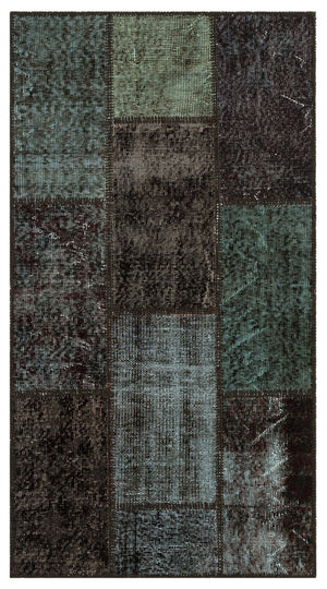 Black Over Dyed Patchwork Unique Rug 2'8'' x 4'11'' ft 82 x 150 cm