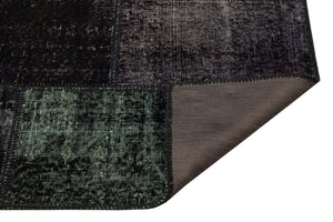Black Over Dyed Patchwork Unique Rug 3'3'' x 9'10'' ft 100 x 300 cm