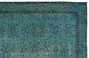 Turquoise  Over Dyed Vintage Rug 5'1'' x 8'12'' ft 154 x 274 cm