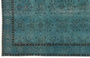 Turquoise  Over Dyed Vintage Rug 5'1'' x 8'12'' ft 154 x 274 cm