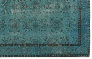 Turquoise  Over Dyed Vintage Rug 5'1'' x 8'12'' ft 154 x 274 cm