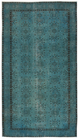 Turquoise  Over Dyed Vintage Rug 5'1'' x 8'12'' ft 154 x 274 cm