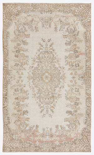 Beige Over Dyed Vintage Rug 5'8'' x 9'9'' ft 173 x 298 cm