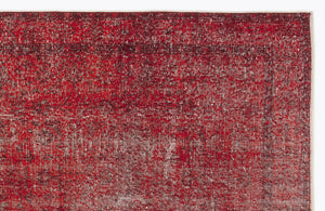 Red Over Dyed Vintage Rug 4'7'' x 11'3'' ft 140 x 344 cm